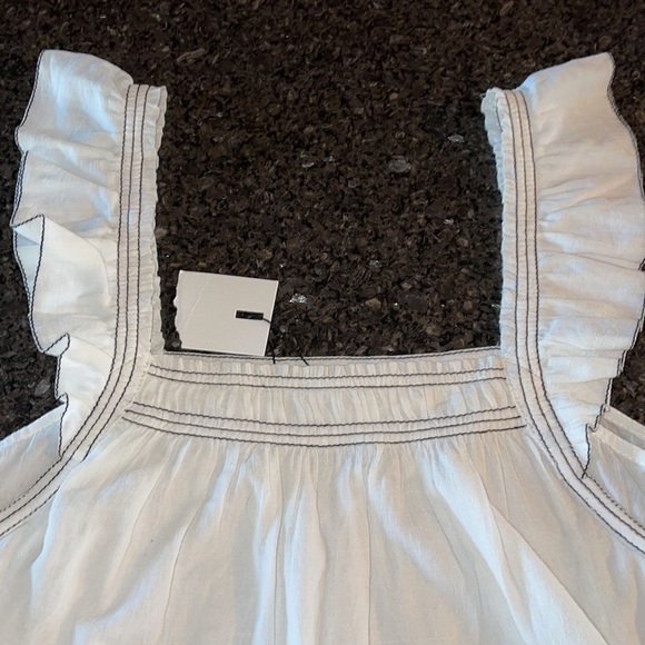NWT Magali Pascal White With Black Stitching Ruffled Cap Sleeve Top - Picture 3 of 6